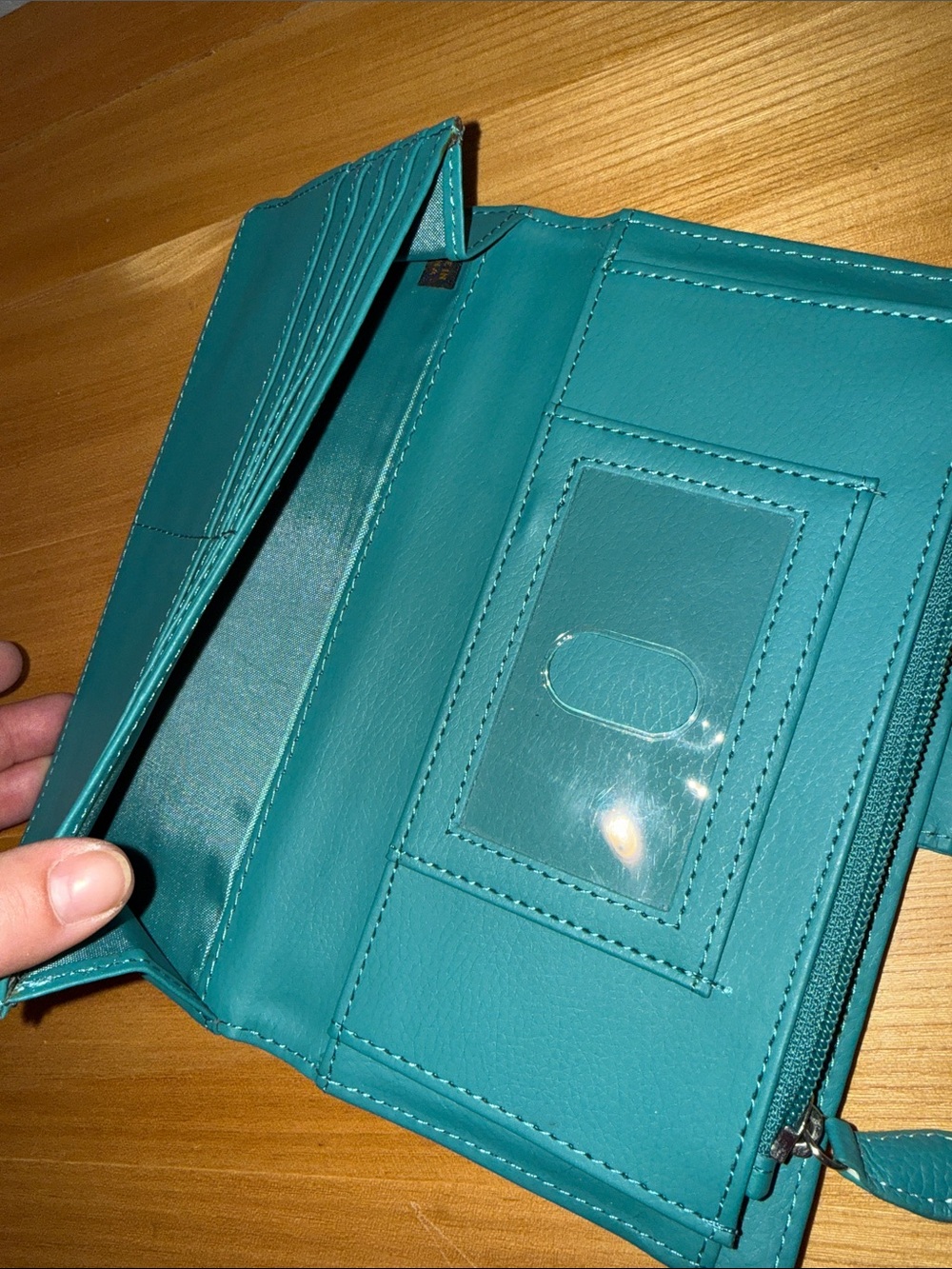 Genuine Leather Mint Green Wallet with Teal Snap Strap - Picture 5 of 7
